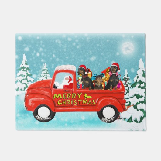 Paillasson Dachshunds Chien Noël Père Noël Livraison Camion (Devant)
