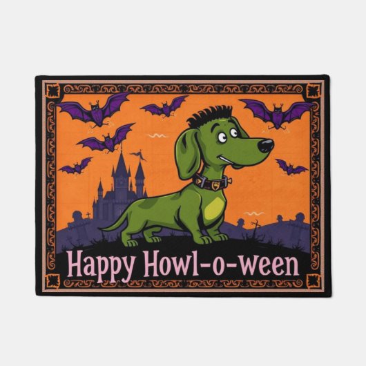 Paillasson Dachshundstein Happy Howl-o-ween (Devant)