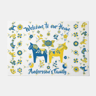 Paillasson Dala folklorique suédoise Cheval le bleu et jaune