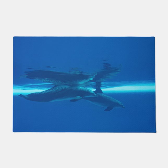 Paillasson Dauphins et océan bleu, turquoise et aqua, eau (Devant)