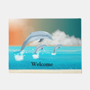 Paillasson dauphins faisant des sauts dans l'océan