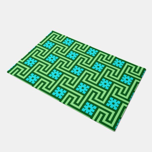 Paillasson Déco clé grecque, turquoise et Jade vert (Incliné)