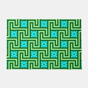 Paillasson Déco clé grecque, turquoise et Jade vert