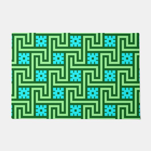 Paillasson Déco clé grecque, turquoise et Jade vert (Devant)