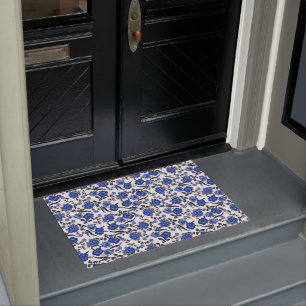 Paillasson Décoratifs bleus et gris blancs floral vintage