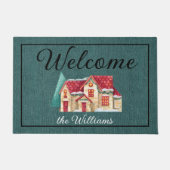 Paillasson Denim turquoise Imprimer Hiver 24x36 Bienvenue (Devant)