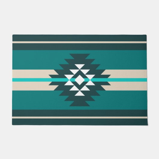 Paillasson Design aztèque en couleur turquoise (Devant)