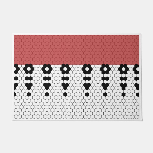 Paillasson Design de carreaux de bordure rouge et noir (Devant)