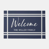 Paillasson Design élégant bleu marine et rayures blanches (Devant)