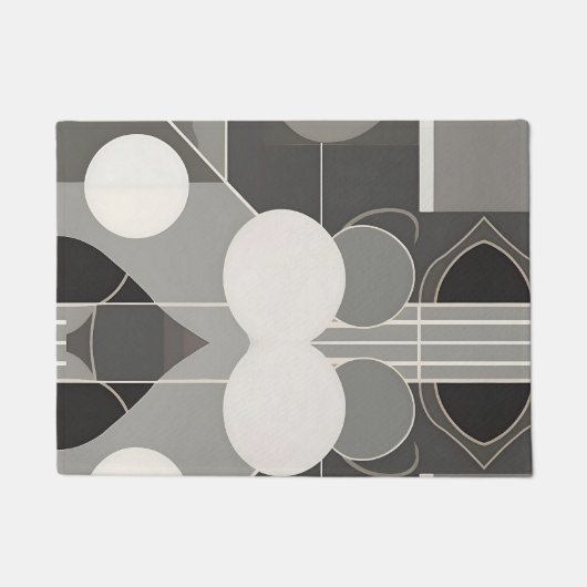 Paillasson Design géométrique gris et blanc avec lignes de ce (Devant)