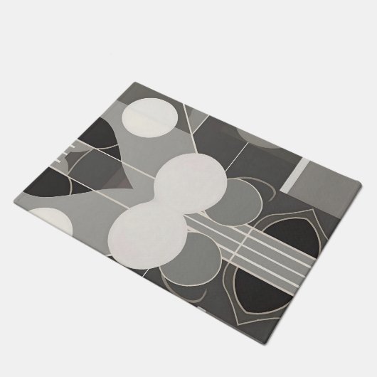 Paillasson Design géométrique gris et blanc avec lignes de ce (Incliné)