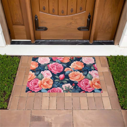 Paillasson Design Motif Rose rouge rose orange (De plein air)