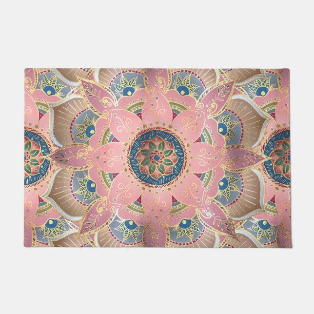 Paillasson Design tendance métal or et rose Mandala (Devant)