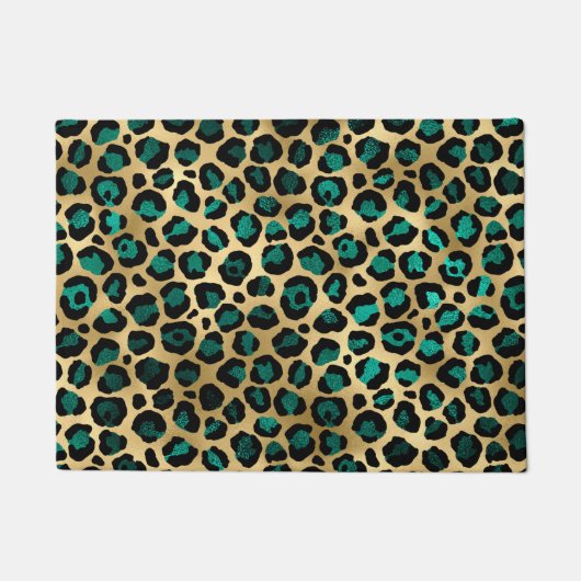 Paillasson Design turquoise et Gold Leopard Series 14 (Devant)