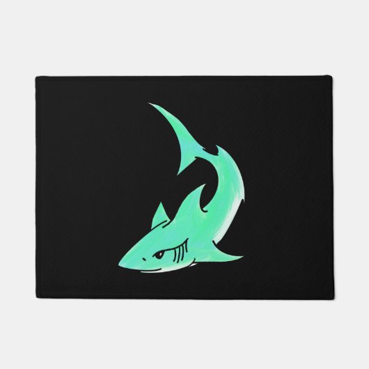 Paillasson dessin souriant requin menthe bleu vert océan anim (Devant)