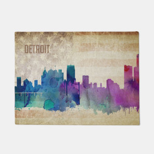Paillasson Detroit, horizon de ville d'aquarelle de MI