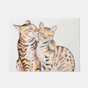 Paillasson Deux chats Bengale mignons aquarelle art