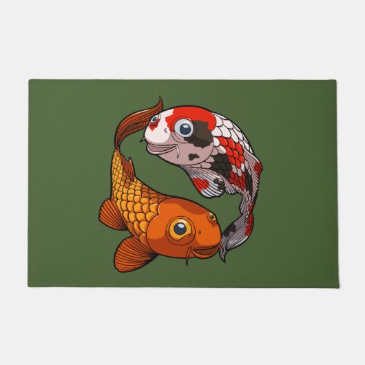Paillasson Deux Koi Carp Friendly nager dans un dessin circul (Devant)
