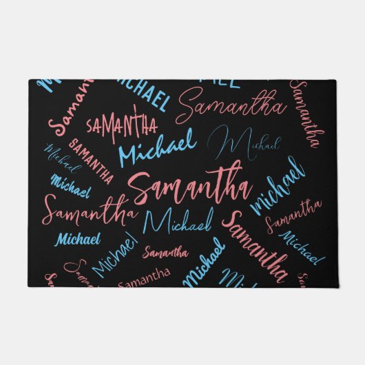 Paillasson Deux noms couples motif monogramme bleu rose clair (Devant)