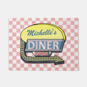 Paillasson Diner Signé Retro les années 50 Pink À damiers 