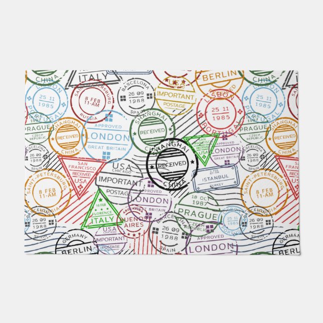 Paillasson Diverses villes rétro marquage postal motif (Devant)