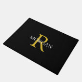 Paillasson do-it-yourself Elégant Monogramme Or & Nom Blanc,  (Incliné)