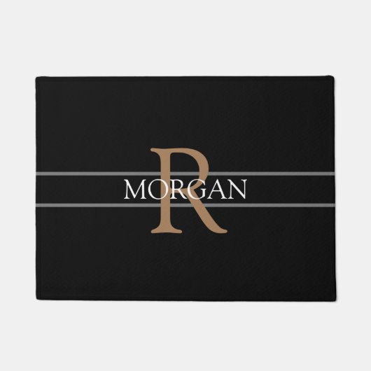 Paillasson do-it-yourself Lt Brown Monogramme, Nom Blanc, Noi (Devant)