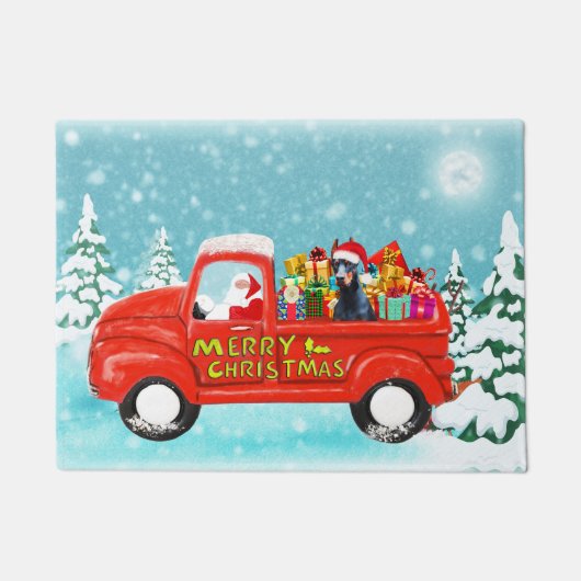 Paillasson Doberman Chien Noël Père Noël Livraison Camion (Devant)