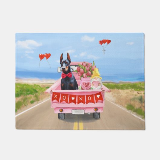 Paillasson Doberman Chien Saint-Valentin Coeurs de camion (Devant)