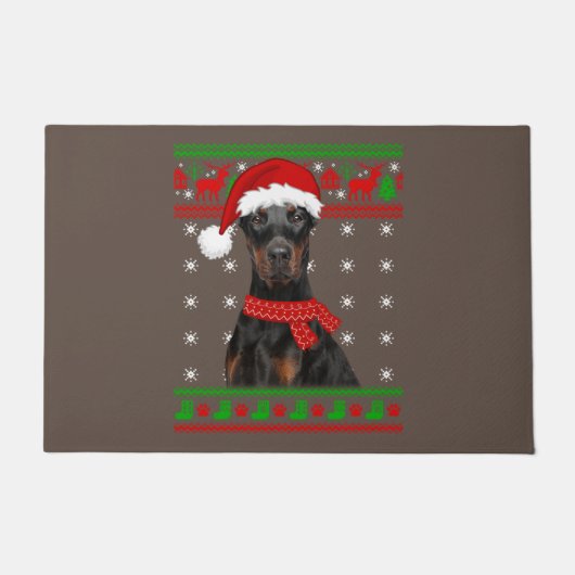 Paillasson Doberman Dog Ugly Sweater Christmas Puppy Dog Love (Devant)