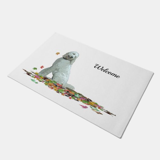 Paillasson Doodé Chien En Feuille Bienvenue Porte Mat (Incliné)