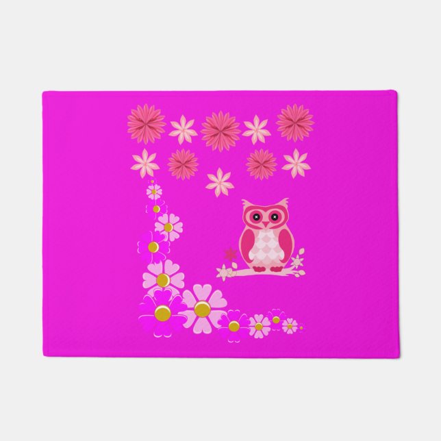 Paillasson Doormat rose hibou chambre d'adolescent (Devant)
