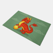 Paillasson Dragon Chinois Rouge sur Fond Vert (Incliné)