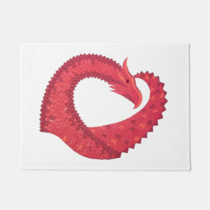 Paillasson Dragon cœur rouge sur fond blanc