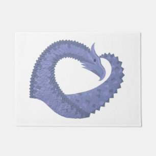 Paillasson Dragon de coeur gris bleu sur blanc