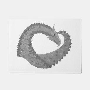 Paillasson Dragon de coeur gris sur blanc