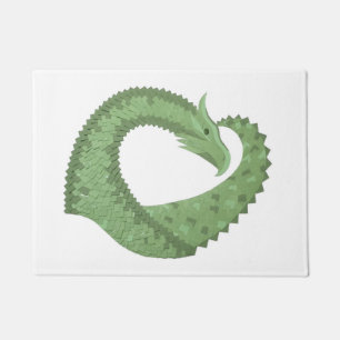 Paillasson Dragon de coeur vert olive blanc