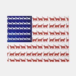 Paillasson Drapeau 4 juillet chat rouge blanc et bleu