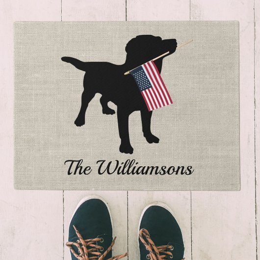 Paillasson Drapeau d'accueil personnalisé Black Lab Dog USA
