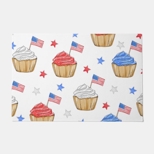 Paillasson Drapeau patriotique étoile Cupcake Rouge Blanc Ble (Devant)