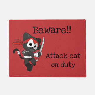 Paillasson Drôle chat d'attaque rouge et noir