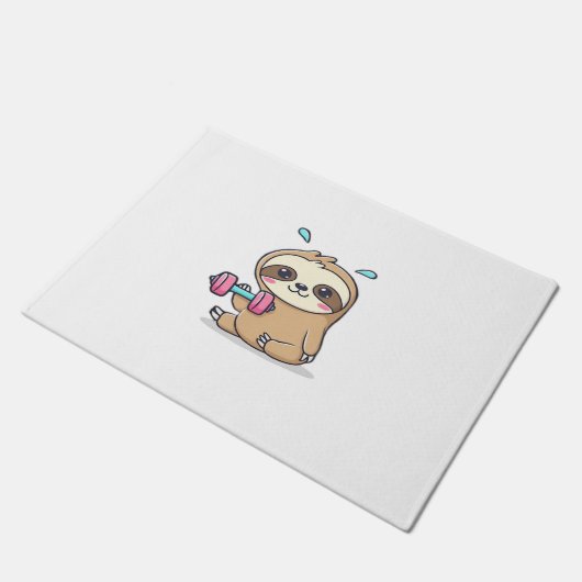 Paillasson Drôle Chibi Sloth Workout Cute Kawaii Gym Cartoon (Incliné)