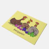 Paillasson Drôle dessin animé de poulets de tricot (Incliné)