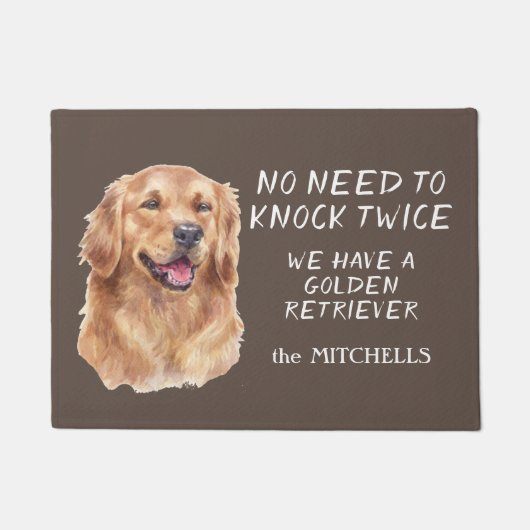 Paillasson Drôle Golden Retriever ne frappe pas à deux portes (Devant)