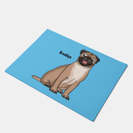 Paillasson Drôle joyeux dessin animé de chien de carlin (Incliné)