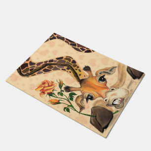 Paillasson Drôle mat de porte avec Romantic Giraffe Gentleman