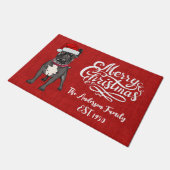 Paillasson Drôle mignon bulldog élégant script rouge Noël (Incliné)