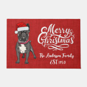 Paillasson Drôle mignon bulldog élégant script rouge Noël (Devant)