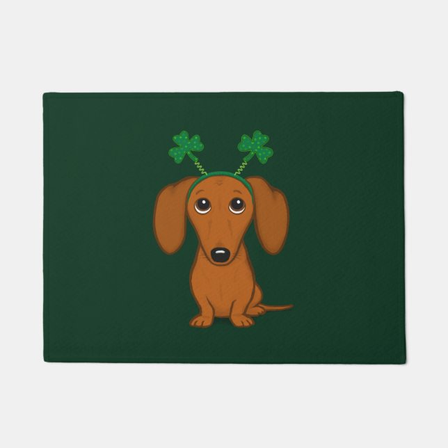 Paillasson Drôle Saint Patrick's Day Chien Dachshund Shamrock (Devant)