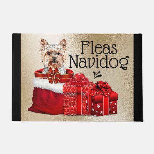 Paillasson Drôle yorkie Noël fleurons navidog cadeaux (Devant)